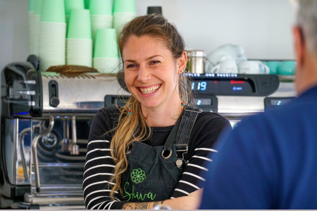 Chloe Stock from Shiva, and new yoga studio and cafe in Nansledan, a Duchy of Cornwall development of new homes and businesses on the edge of Newquay in Cornwall.