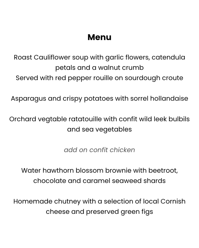 Chefs Table Menu Summer Fayre